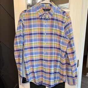 RALPH LAUREN Blue & Yellow Plaid 100% Cotton Button Down Shirt Size Medium